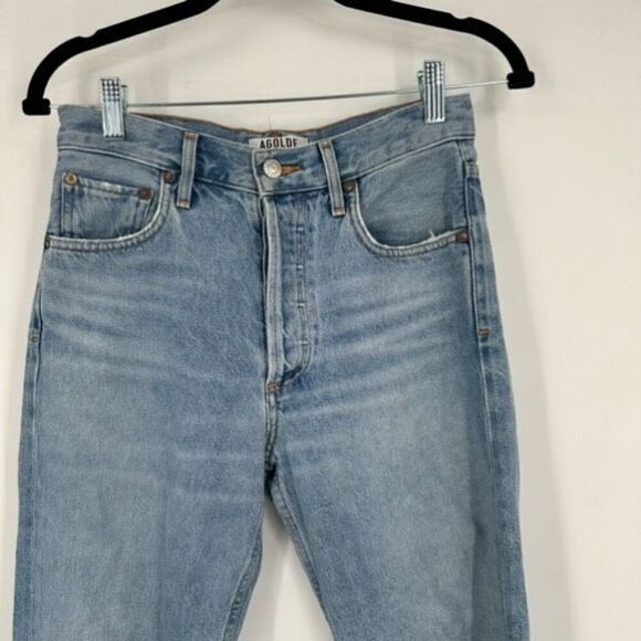 Agolde Distressed Straight Cropped Feel Good Jeans Blue Denim Light Wash Size 24 - Picture 6 of 14